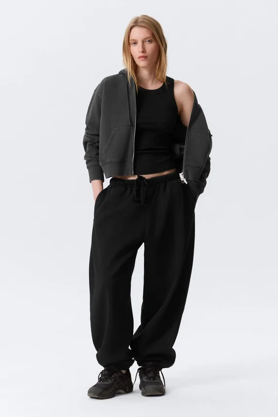 Pantalones de chándal holgados de tejido grueso – Negro Pantalones de chándal holgados de tejido grueso – Negro