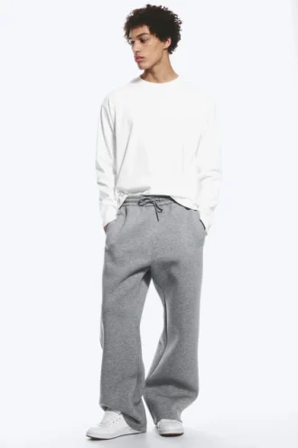 Pantalones de chándal holgados de tejido scuba – Gris jaspeado