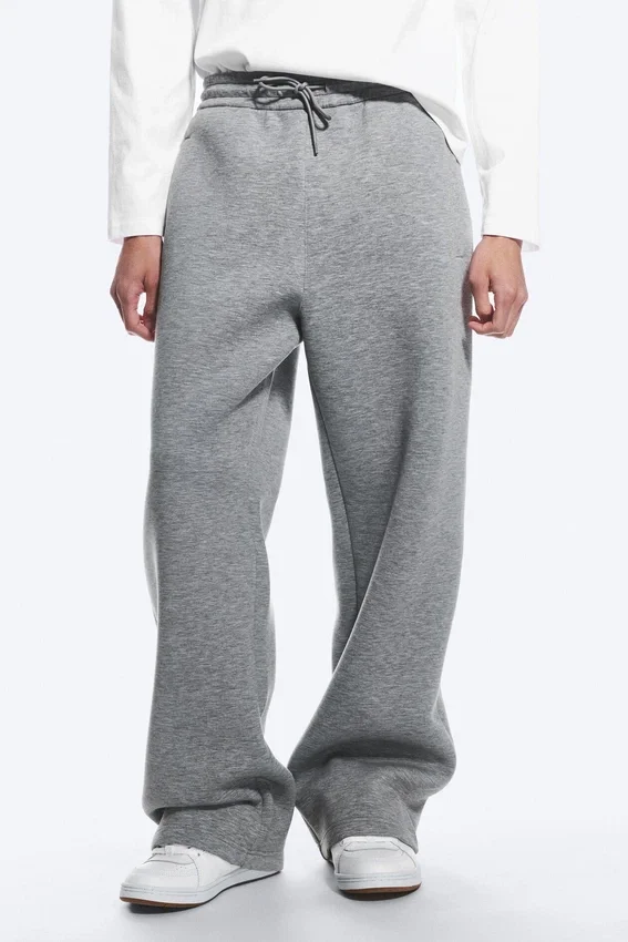 Pantalones de chándal holgados de tejido scuba – Gris jaspeado Pantalones de chándal holgados de tejido scuba – Gris jaspeado