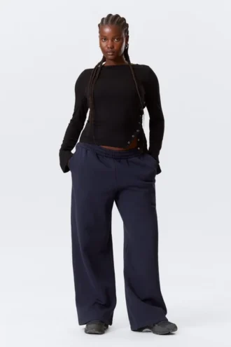 Pantalones de chándal holgados, largos y de tejido grueso – Azul oscuro