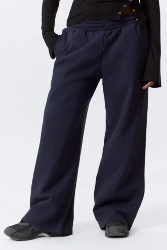 Pantalones de chándal holgados, largos y de tejido grueso – Azul oscuro