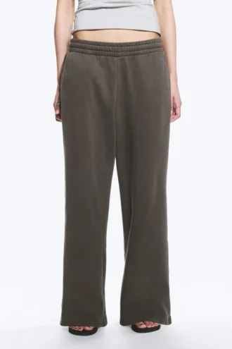 Pantalones de chándal holgados, largos y de tejido grueso – Gris oscuro lavado