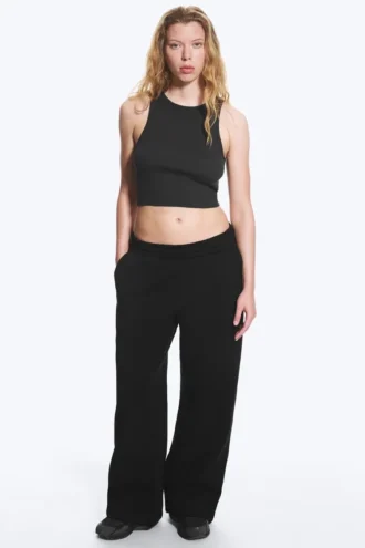 Pantalones de chándal holgados, largos y de tejido grueso – Negro