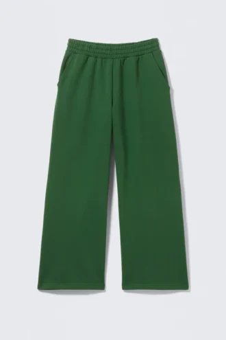 Pantalones de chándal holgados, largos y de tejido grueso – Verde oscuro