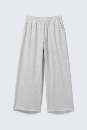 Pantalones de chándal oversize de felpa de pierna ancha – Gris jaspeado
