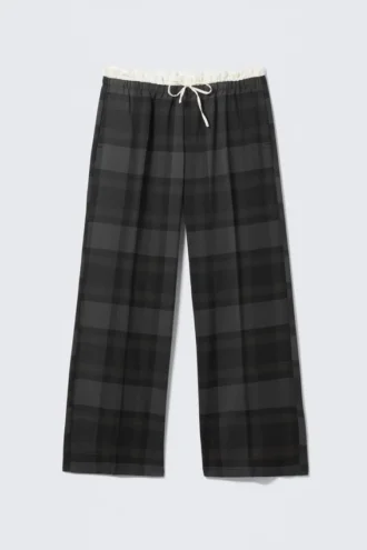 Pantalones de corte recto con cordón – Gris oscuro