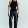 Pantalones de cuero de corte recto – Negro Pantalones de cuero de corte recto – Negro