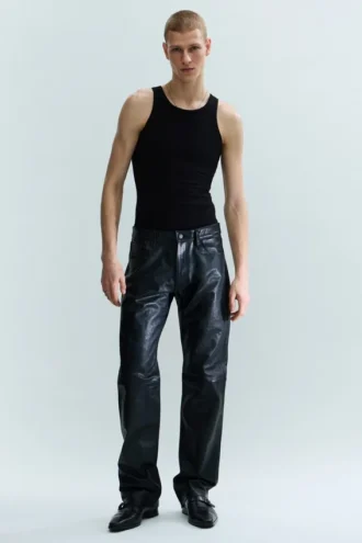 Pantalones de cuero de corte recto – Negro