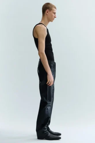 Pantalones de cuero de corte recto – Negro