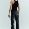 Pantalones de cuero de corte recto – Negro Pantalones de cuero de corte recto – Negro