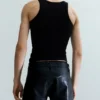 Pantalones de cuero de corte recto – Negro Pantalones de cuero de corte recto – Negro