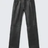 Pantalones de cuero de corte recto – Negro Pantalones de cuero de corte recto – Negro