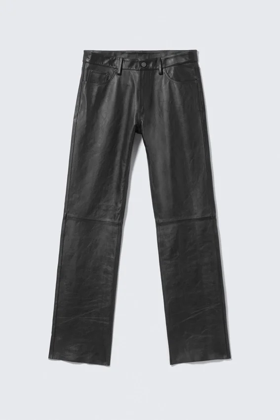 Pantalones de cuero de corte recto – Negro Pantalones de cuero de corte recto – Negro