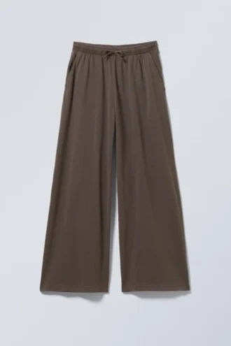 Pantalones de jersey de corte holgado y pierna ancha – Marrón oscuro lavado