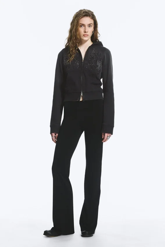 Pantalones de jersey de talle bajo y corte acampanado – Negro Pantalones de jersey de talle bajo y corte acampanado – Negro