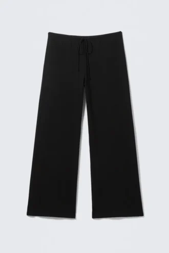Pantalones de lyocell de pierna ancha sin cremallera – Negro