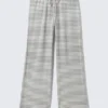 Pantalones de lyocell de pierna ancha sin cremallera – Rayas grises y blancas Pantalones de lyocell de pierna ancha sin cremallera – Rayas grises y blancas