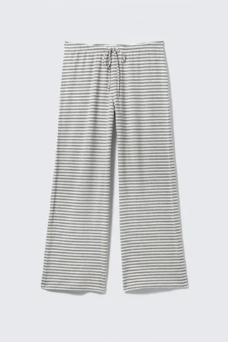 Pantalones de lyocell de pierna ancha sin cremallera – Rayas grises y blancas