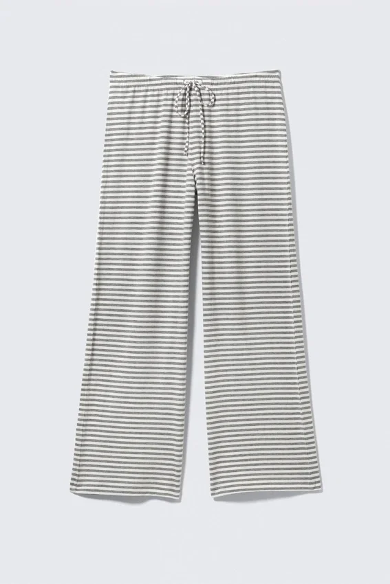 Pantalones de lyocell de pierna ancha sin cremallera – Rayas grises y blancas Pantalones de lyocell de pierna ancha sin cremallera – Rayas grises y blancas