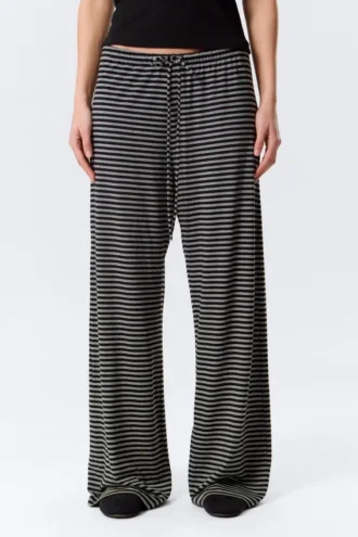 Pantalones de lyocell de pierna ancha sin cremallera – Rayas negras y grises