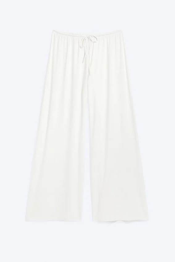 Pantalones de lyocell de talle medio, corte holgado y pierna ancha – Blanco Pantalones de lyocell de talle medio, corte holgado y pierna ancha – Blanco