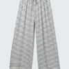 Pantalones de lyocell de talle medio, corte holgado y pierna ancha – Blanco – Rayas grises Pantalones de lyocell de talle medio, corte holgado y pierna ancha – Blanco – Rayas grises