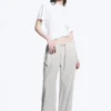 Pantalones de mezcla de lino de talle bajo – Gris claro Pantalones de mezcla de lino de talle bajo – Gris claro