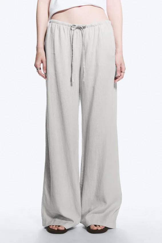 Pantalones de mezcla de lino de talle bajo – Gris claro Pantalones de mezcla de lino de talle bajo – Gris claro