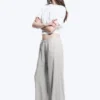 Pantalones de mezcla de lino de talle bajo – Gris claro Pantalones de mezcla de lino de talle bajo – Gris claro