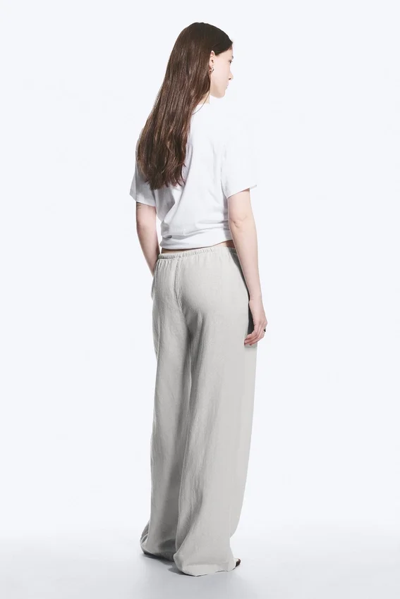 Pantalones de mezcla de lino de talle bajo – Gris claro Pantalones de mezcla de lino de talle bajo – Gris claro