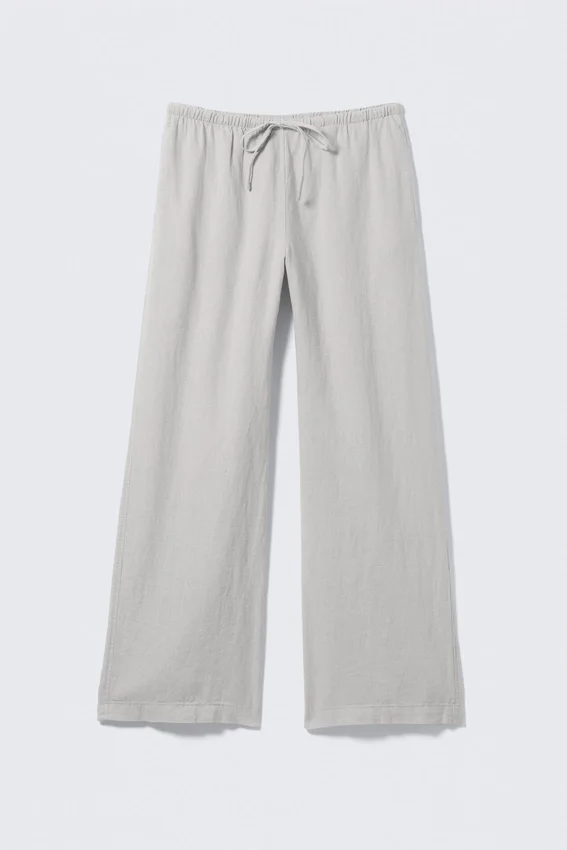 Pantalones de mezcla de lino de talle bajo – Gris claro Pantalones de mezcla de lino de talle bajo – Gris claro