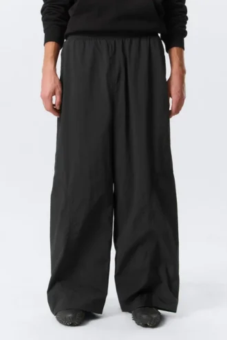 Pantalones de nailon de talle medio y corte holgado – Negro