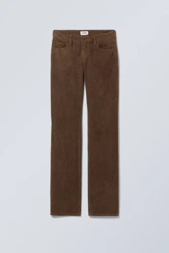Pantalones de pana rectos y ajustados de cintura baja – Marrón polvoriento
