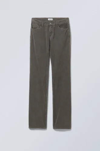 Pantalones de pana rectos y ajustados de cintura baja – Verde caqui oscuro