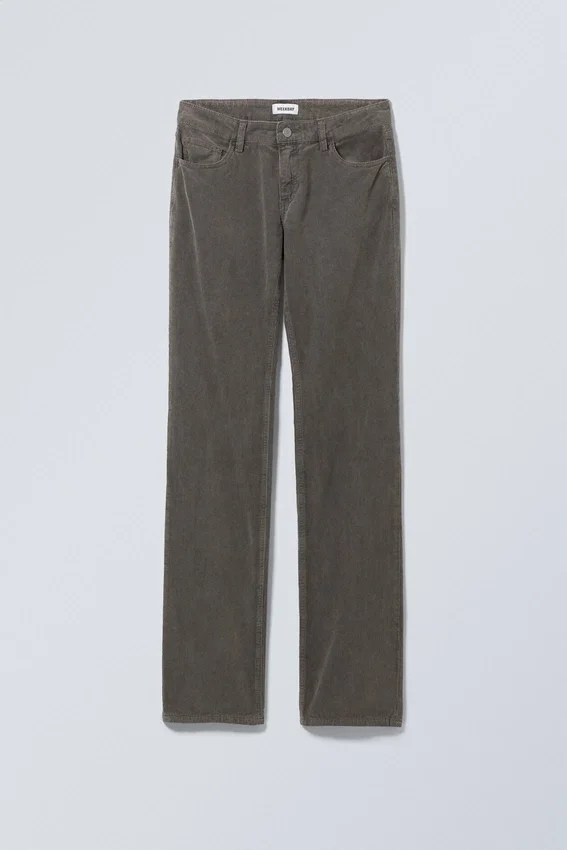 Pantalones de pana rectos y ajustados de cintura baja – Verde caqui oscuro Pantalones de pana rectos y ajustados de cintura baja – Verde caqui oscuro