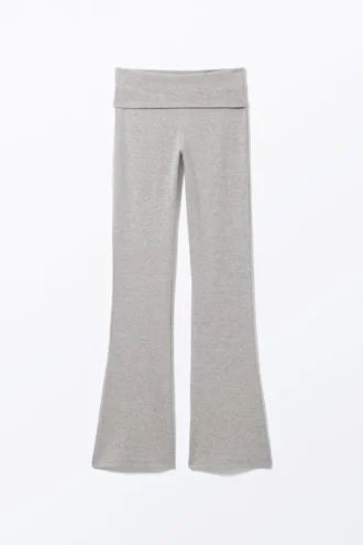 Pantalones de pijama acampanados de cintura baja – Gris jaspeado