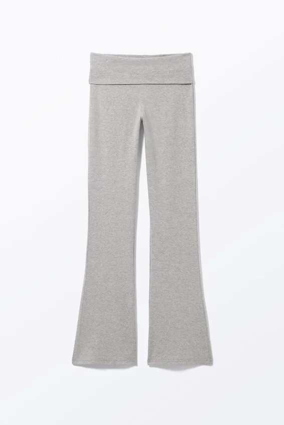 Pantalones de pijama acampanados de cintura baja – Gris jaspeado Pantalones de pijama acampanados de cintura baja – Gris jaspeado