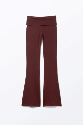 Pantalones de pijama acampanados de cintura baja – Rojo oscuro