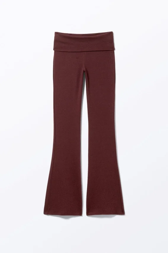 Pantalones de pijama acampanados de cintura baja – Rojo oscuro Pantalones de pijama acampanados de cintura baja – Rojo oscuro