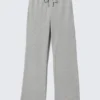 Pantalones de pijama de felpa de talle medio y pierna ancha – Gris jaspeado Pantalones de pijama de felpa de talle medio y pierna ancha – Gris jaspeado