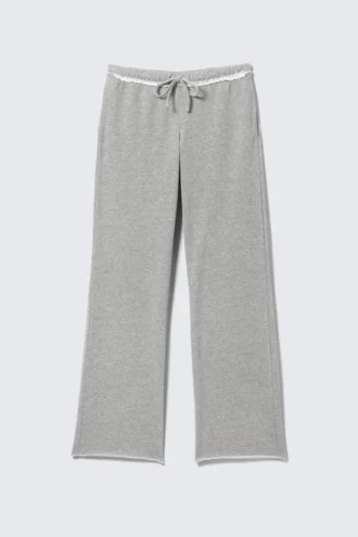 Pantalones de pijama de felpa de talle medio y pierna ancha – Gris jaspeado