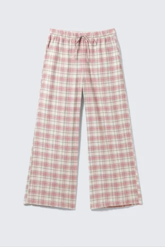 Pantalones de pijama de franela – Cuadros rosa y blanco