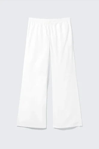 Pantalones de pijama de popelín de algodón de pierna ancha – Blanco