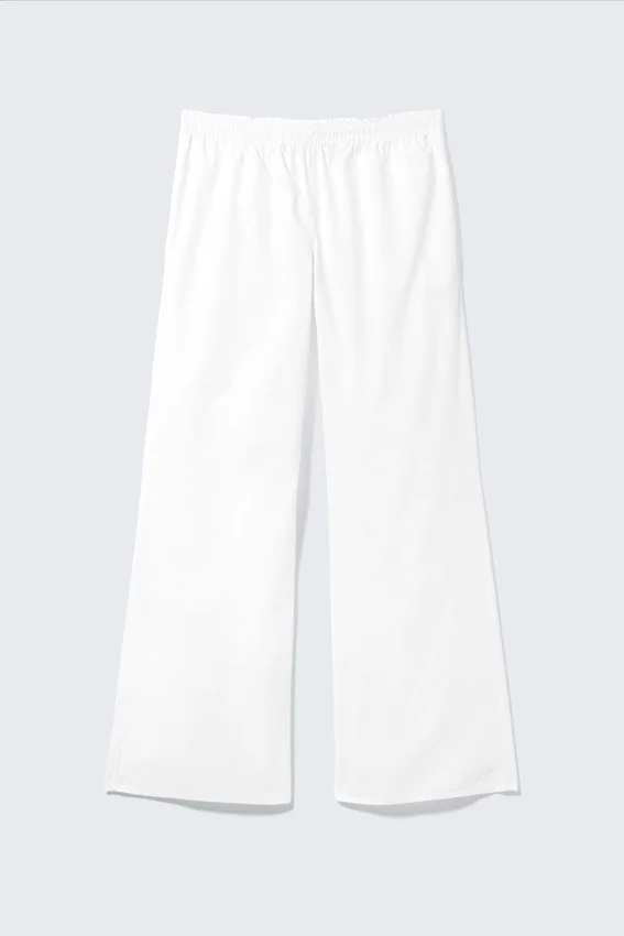 Pantalones de pijama de popelín de algodón de pierna ancha – Blanco Pantalones de pijama de popelín de algodón de pierna ancha – Blanco