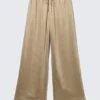Pantalones de pijama de satén lavado – Beige Pantalones de pijama de satén lavado – Beige