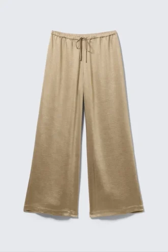 Pantalones de pijama de satén lavado – Beige Pantalones de pijama de satén lavado – Beige
