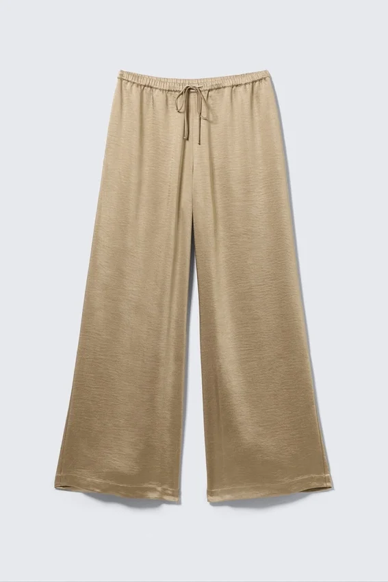 Pantalones de pijama de satén lavado – Beige Pantalones de pijama de satén lavado – Beige