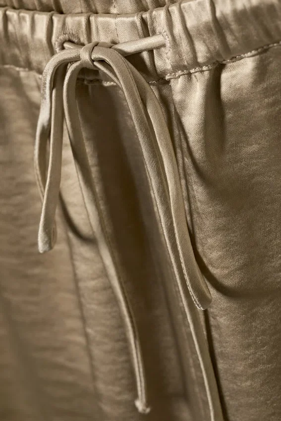 Pantalones de pijama de satén lavado – Beige Pantalones de pijama de satén lavado – Beige