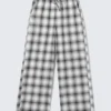 Pantalones de pijama holgados de franela – A cuadros blancos
