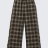 Pantalones de pijama holgados de franela – Marrón oscuro a cuadros